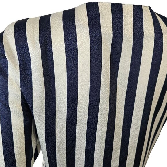 La Chine Petites Galinda Wang Striped Button-Up Shirt 6P Navy Silver Stripes 80s - Picture 7 of 10